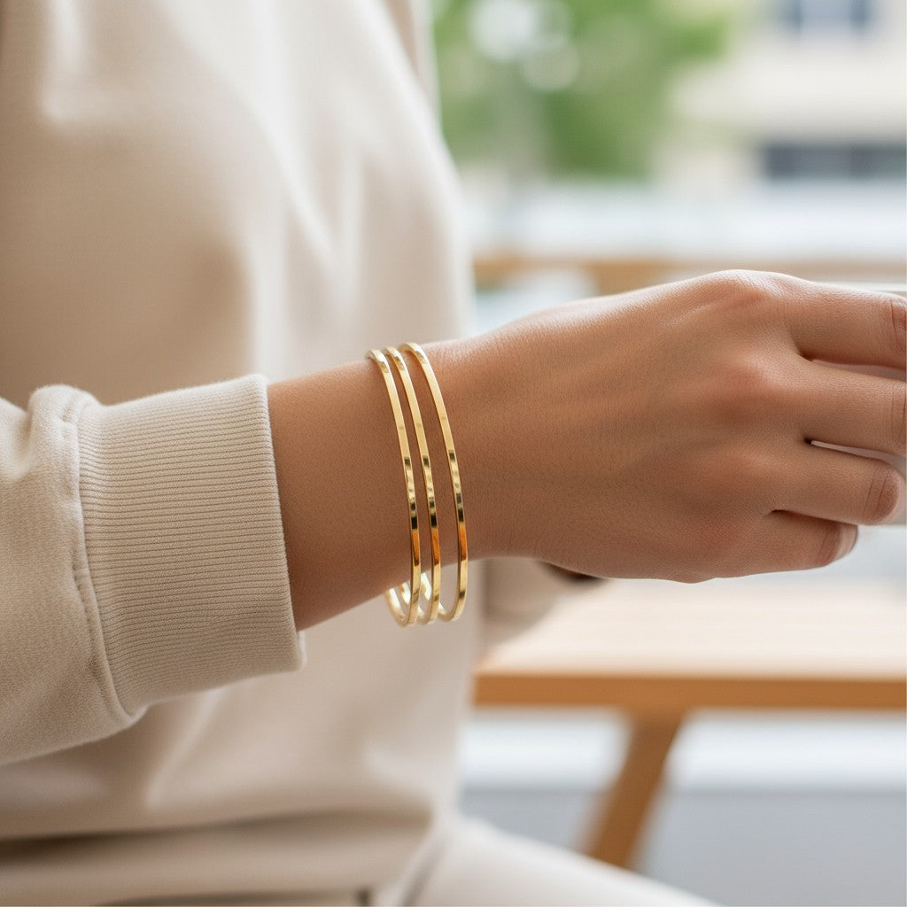 316l Çelik Kadın Ince Duz Ajda Bilezik 3 Lü