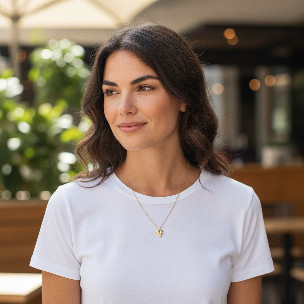 Kadın Gümüş Ve Altın Kaplama Kalp Kolye