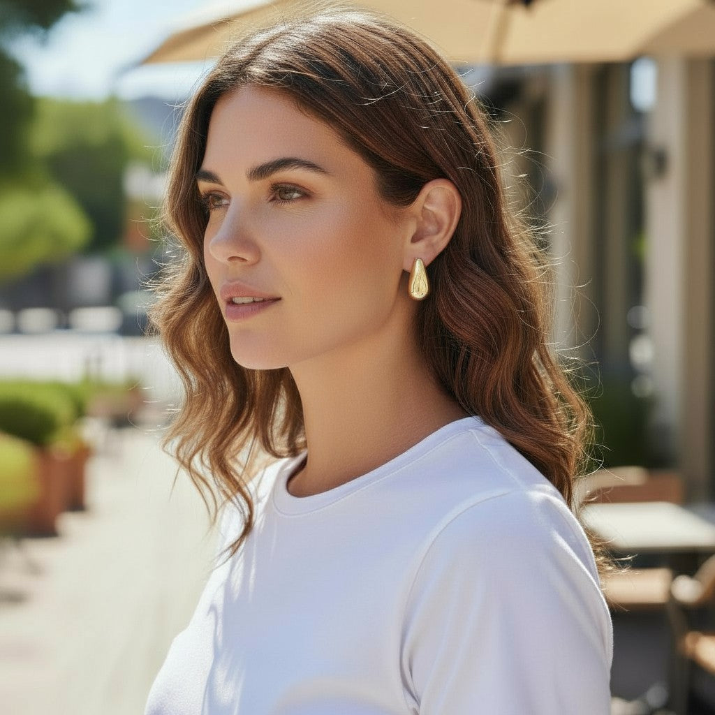 Kadın Gümüş Ve Altın Kaplamalı Damla Küpe