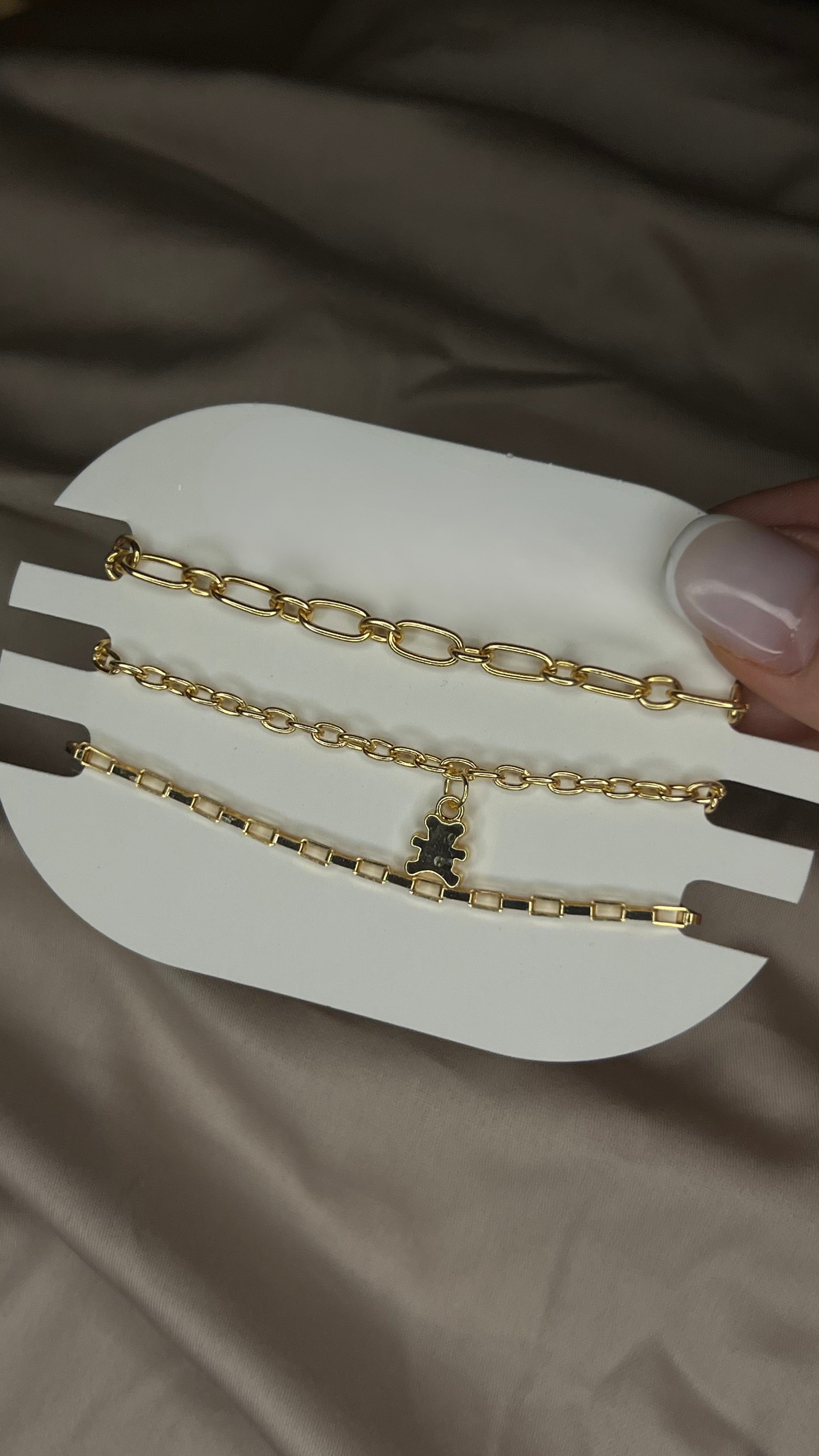 Kadın 3'Lü Ayıcık Detaylı Gold Kombin Bileklik Seti