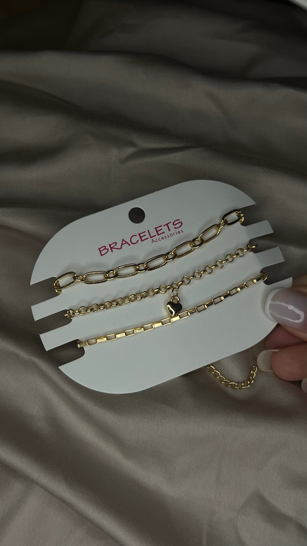 Kadın 3'Lü Kalp Detaylı Gold Kombin Bileklik Seti