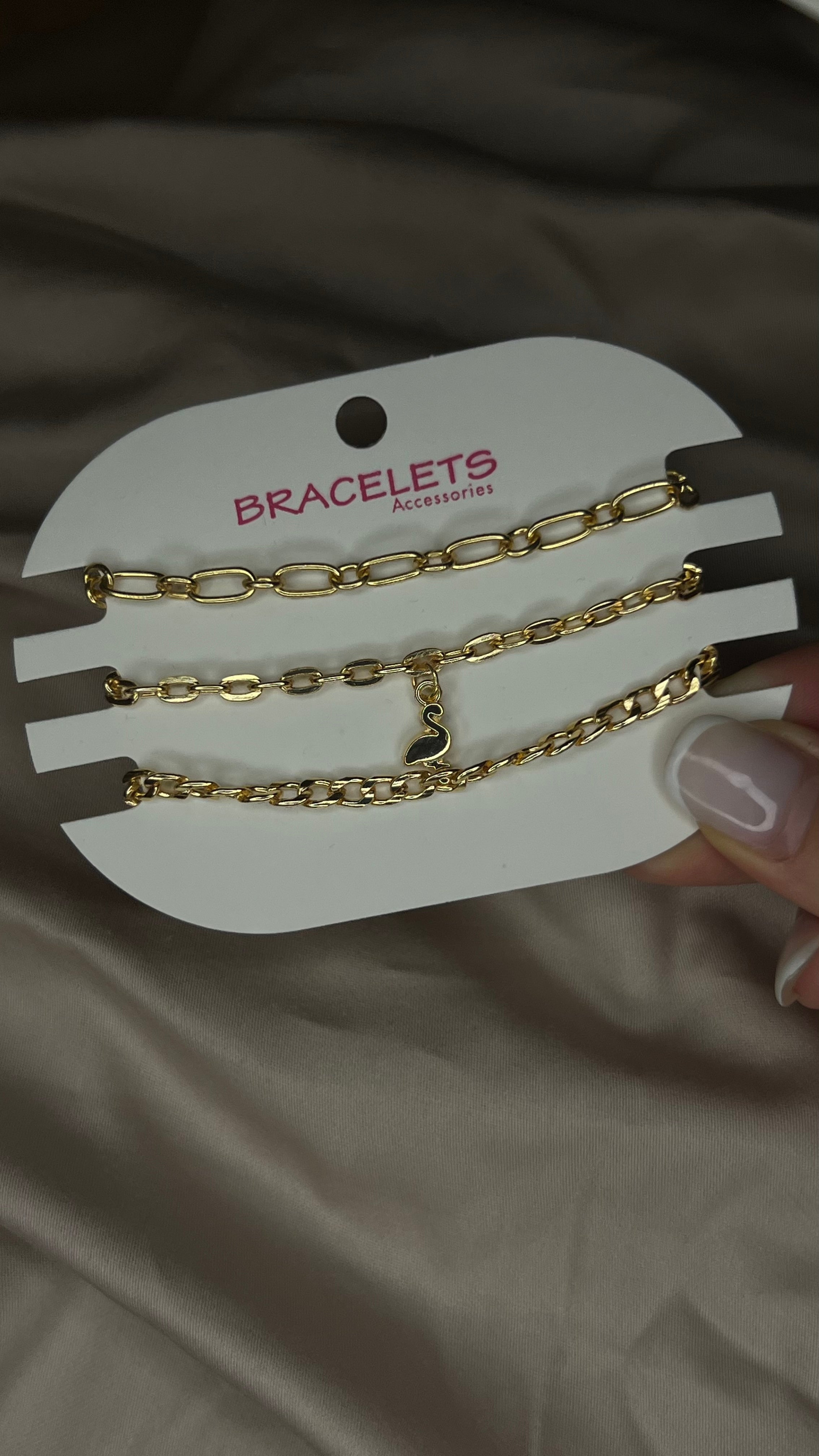 Kadın 3'Lü Kuğu Detaylı Gold Kombin Bileklik Seti