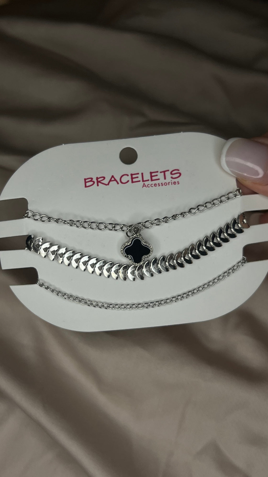 Kadın 3'Lü Yonca Detaylı Gümüş Kombin Bileklik Seti