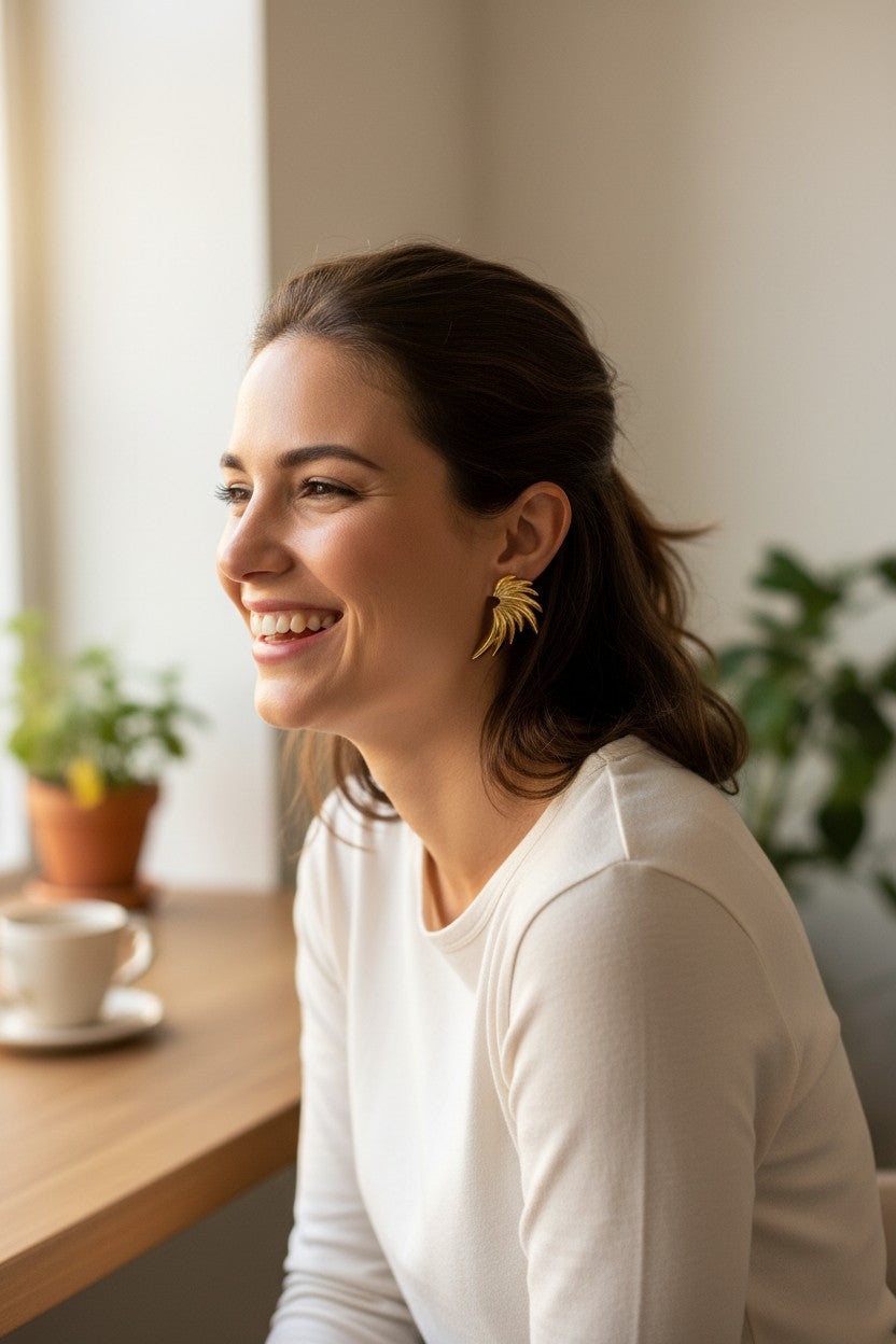 Ay Kanadı Gold Ve Gümüş Kaplama Küpe