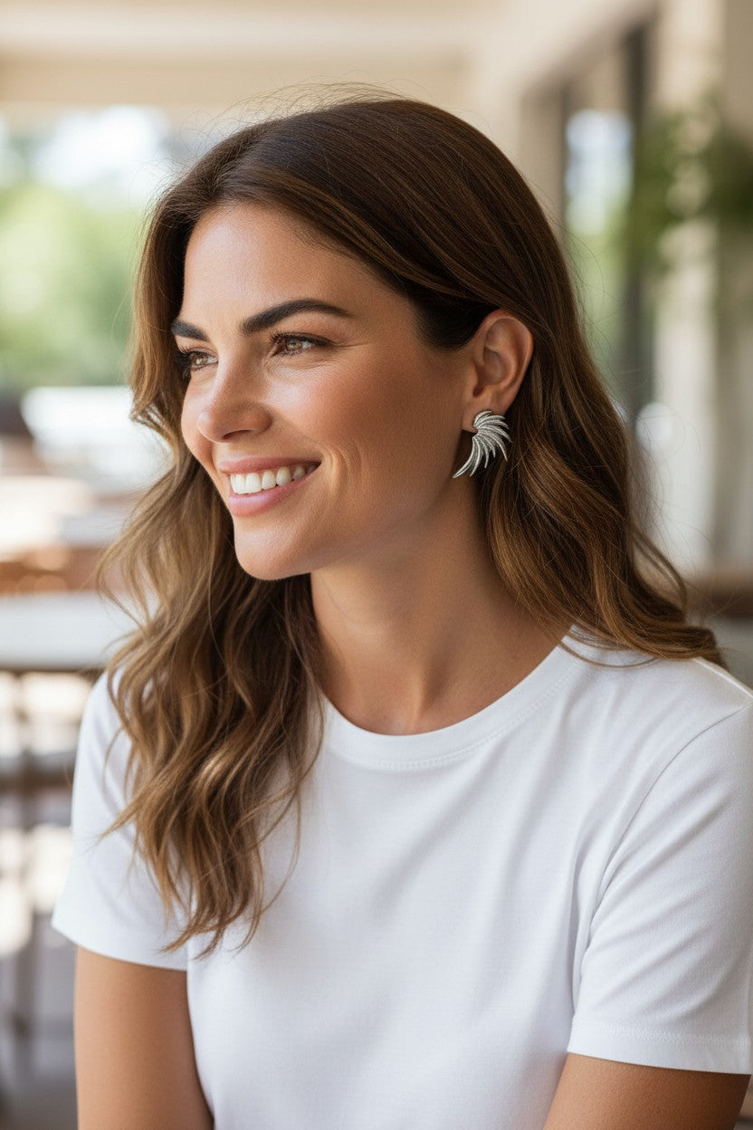 Ay Kanadı Gold Ve Gümüş Kaplama Küpe