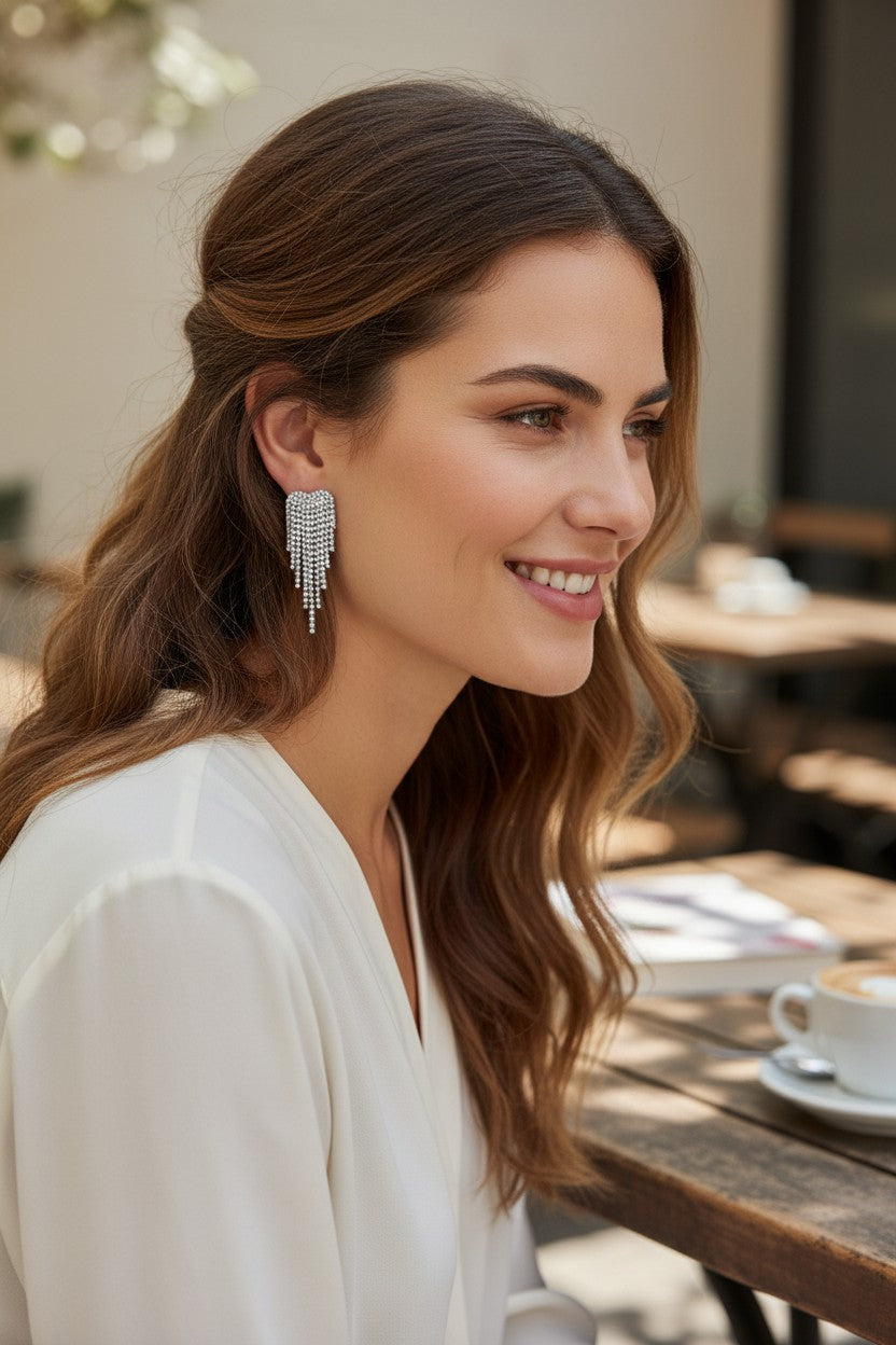 Kristal Akış Gold Ve Gümüş Küpe